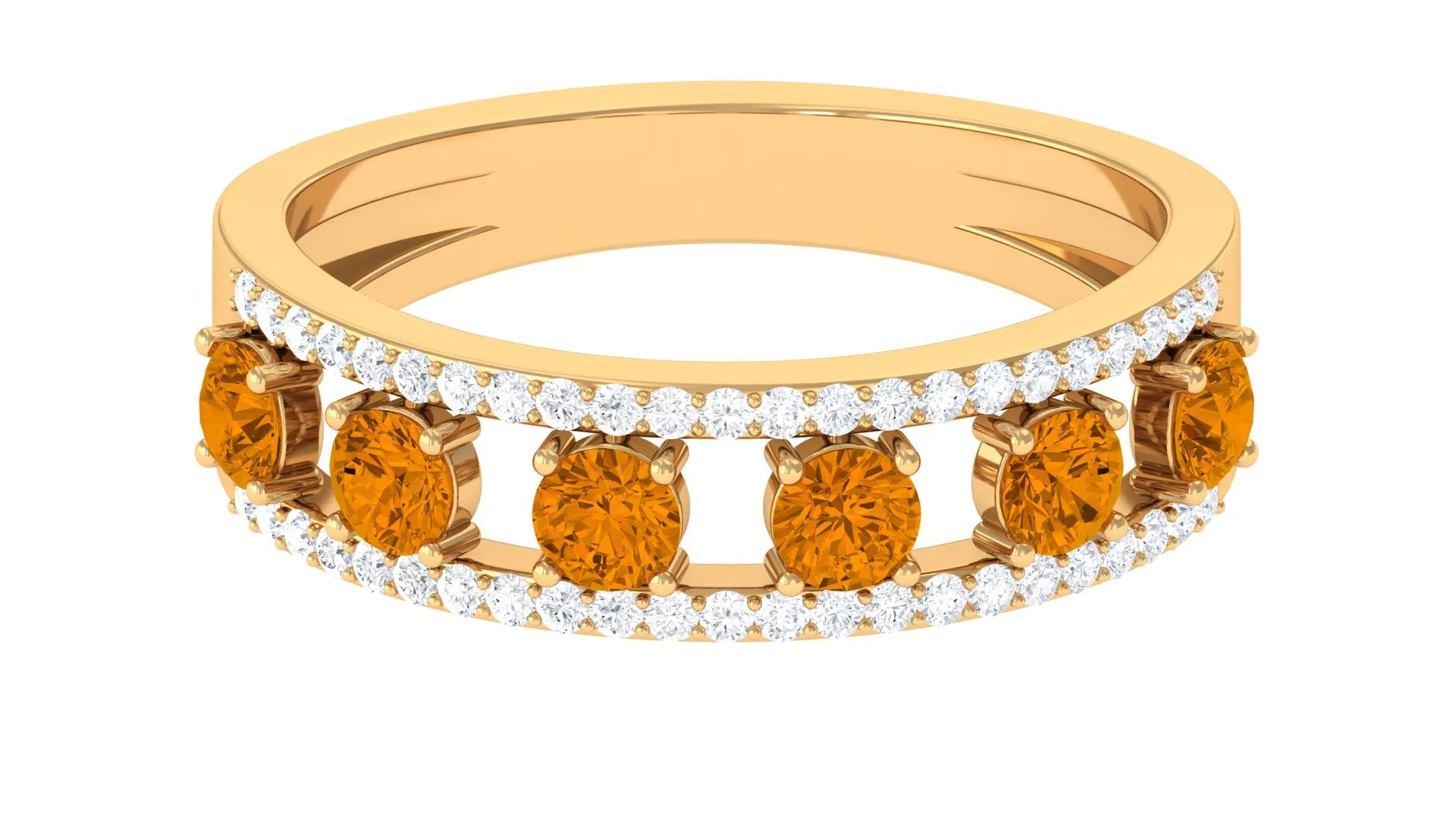 0.75 CT Real Citrine Anniversary Ring with Moissanite Accent