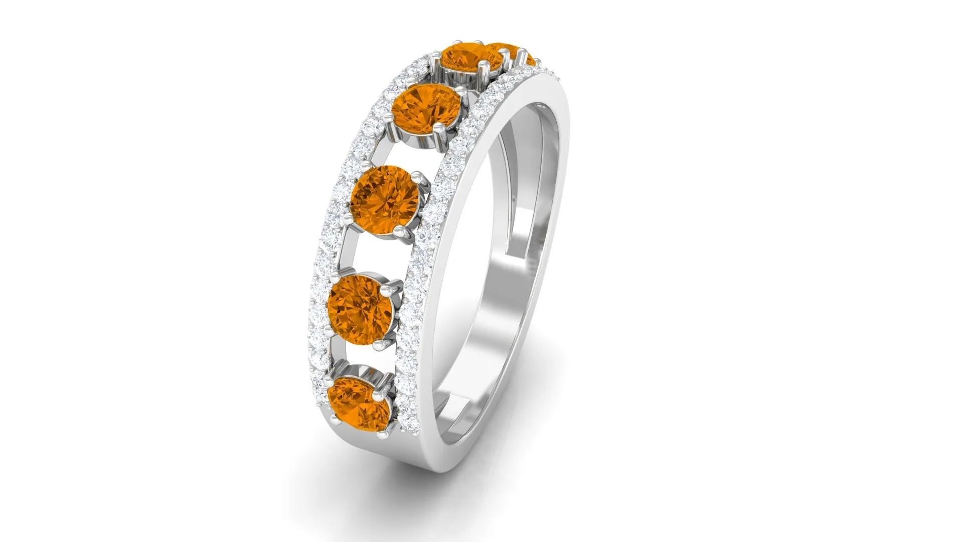 0.75 CT Real Citrine Anniversary Ring with Moissanite Accent