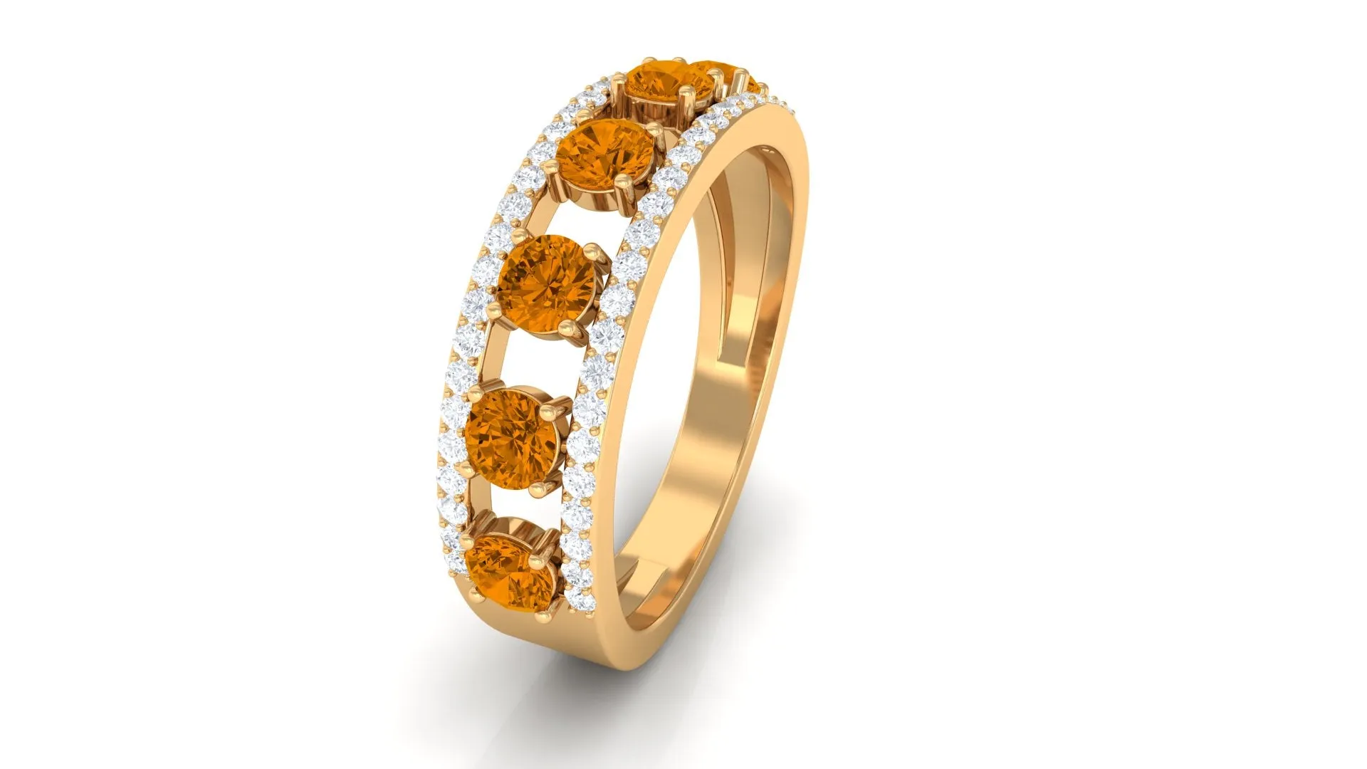 0.75 CT Real Citrine Anniversary Ring with Moissanite Accent