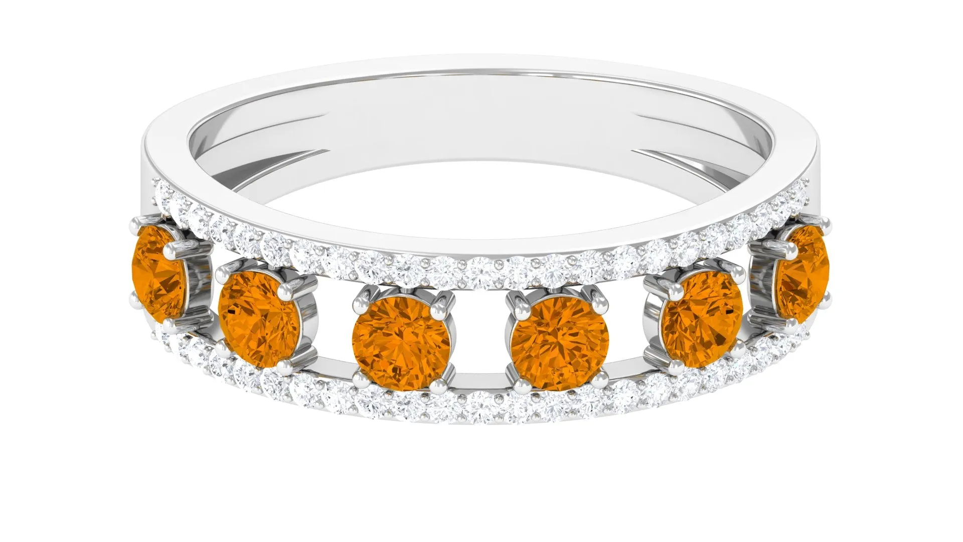 0.75 CT Real Citrine Anniversary Ring with Moissanite Accent