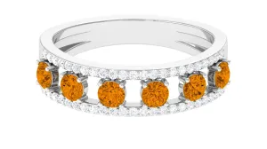 0.75 CT Real Citrine Anniversary Ring with Moissanite Accent