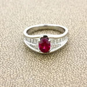 1.09 Carat Burmese Ruby Diamond Platinum Ring, GIA Certified