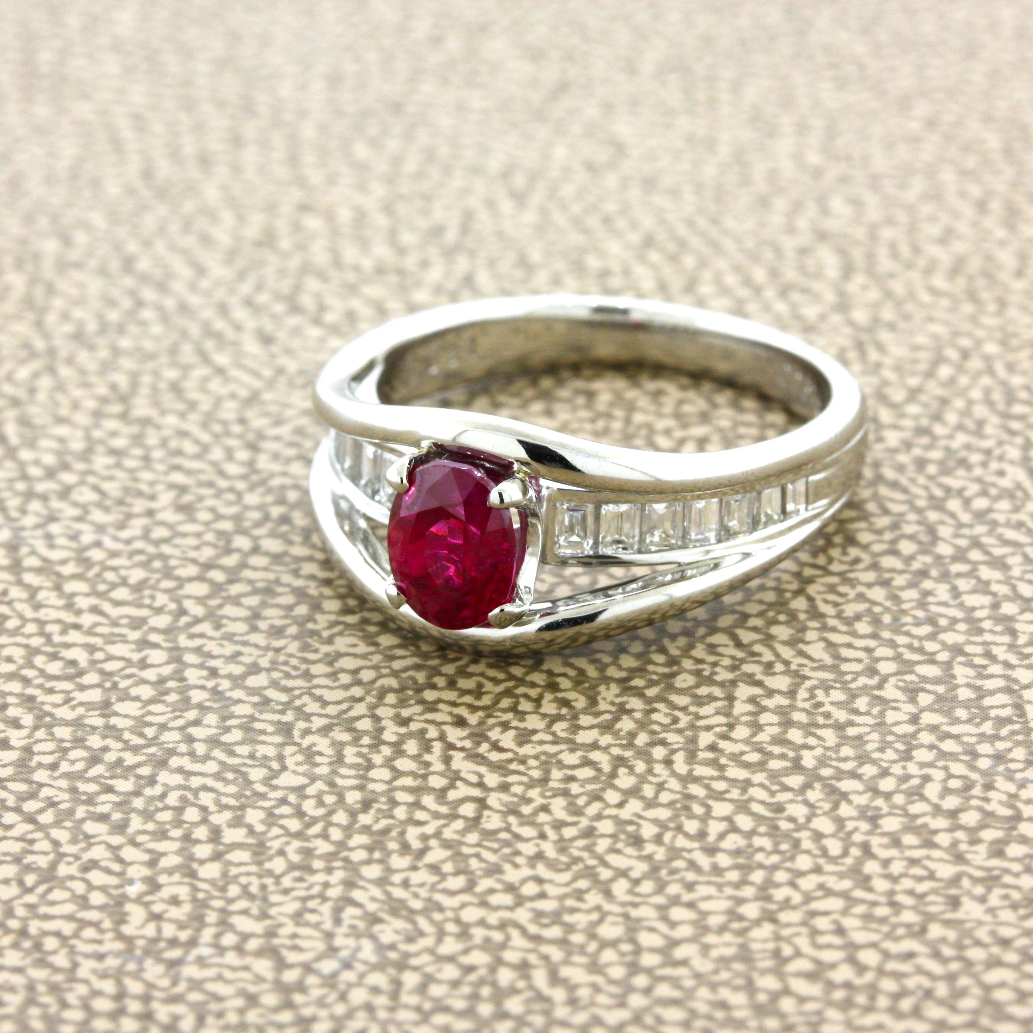 1.09 Carat Burmese Ruby Diamond Platinum Ring, GIA Certified