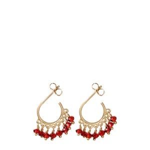 10K Gold Small Fine Garnet Beaded Hoop Earrings