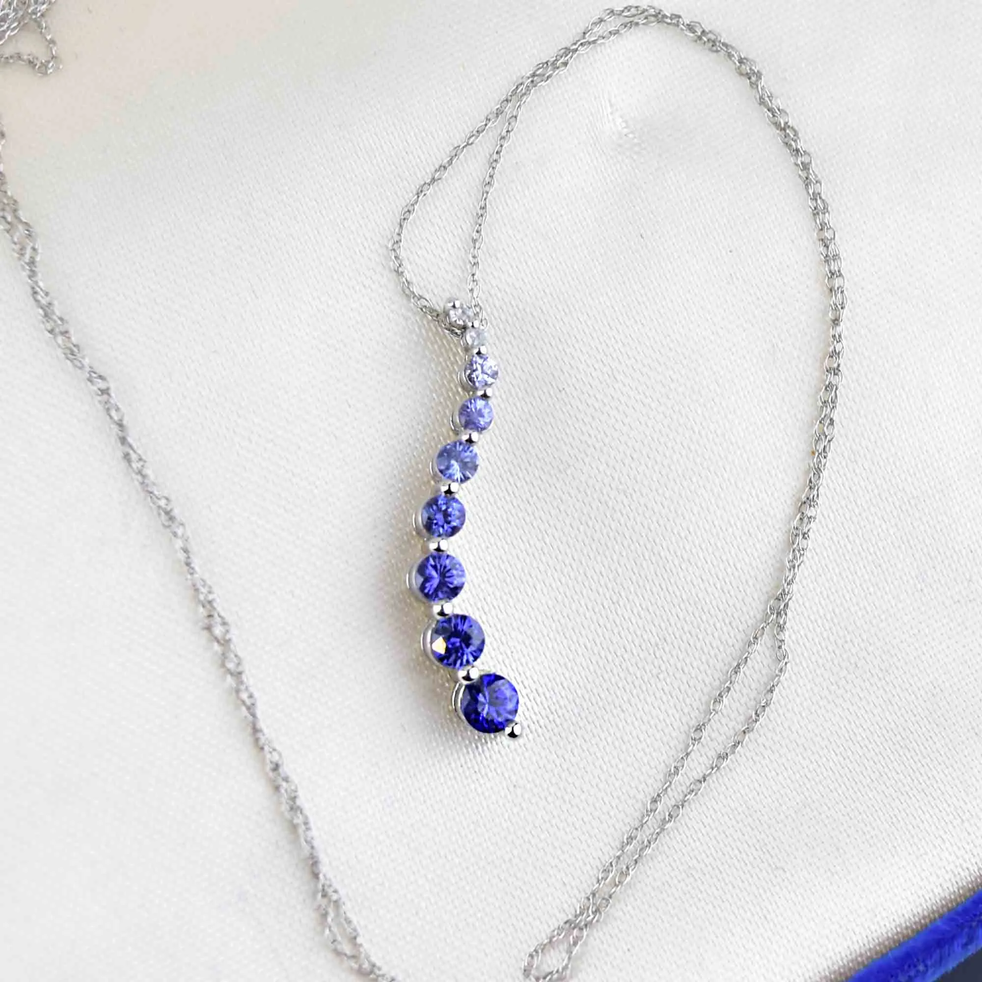 10K White Gold Diamond Sapphire Ombre Journey Pendant Necklace