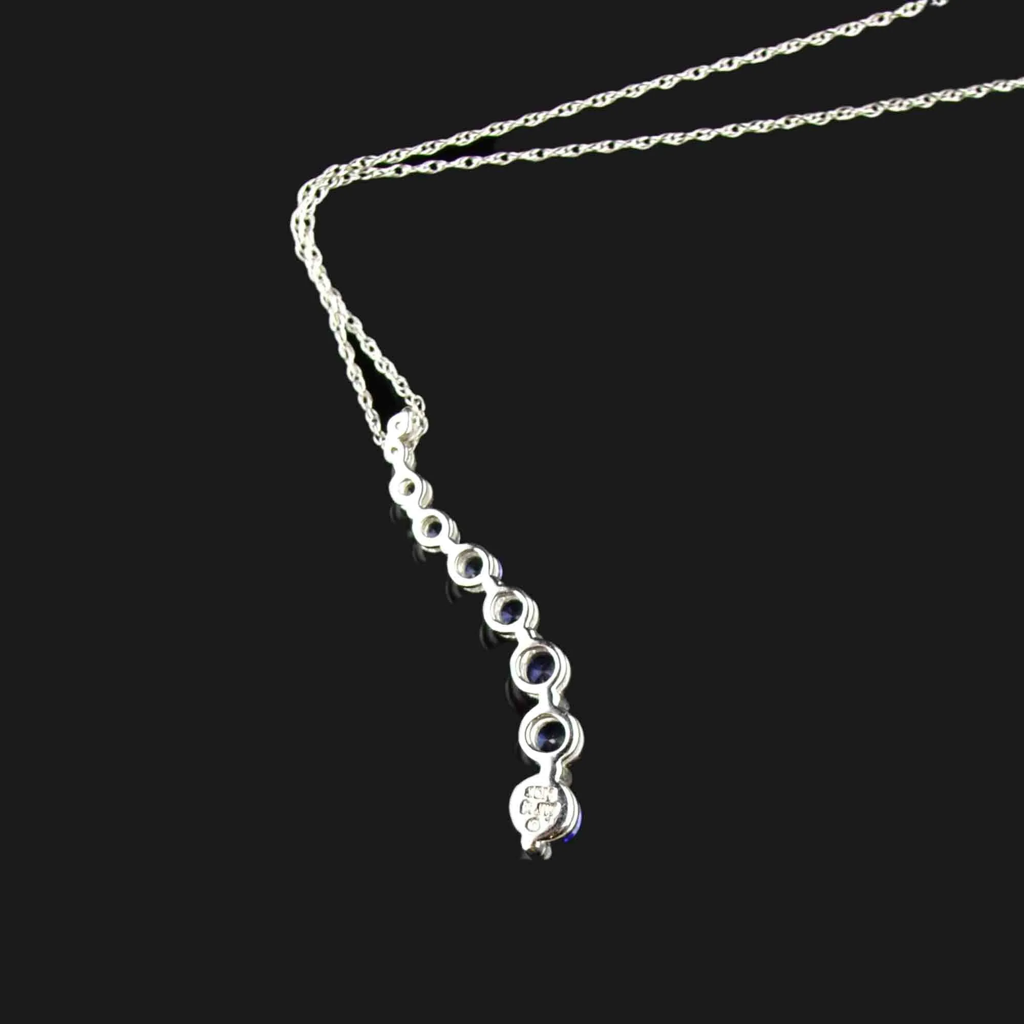 10K White Gold Diamond Sapphire Ombre Journey Pendant Necklace