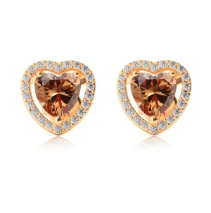 10k Yellow Gold Plated 1 Ct Created Halo Heart Citrine Stud Earrings