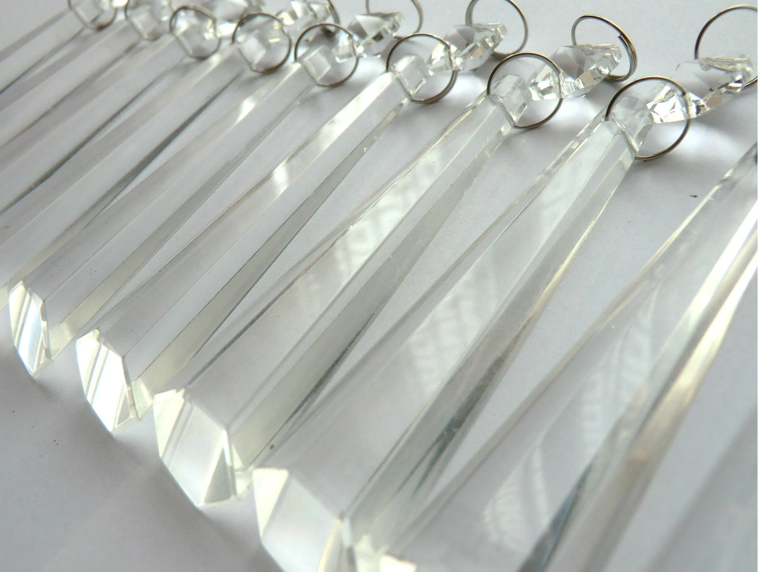 12 Clear Icicles 72 mm 3" Chandelier Crystals Drops Beads Droplets Decorations Sun Catchers colourless