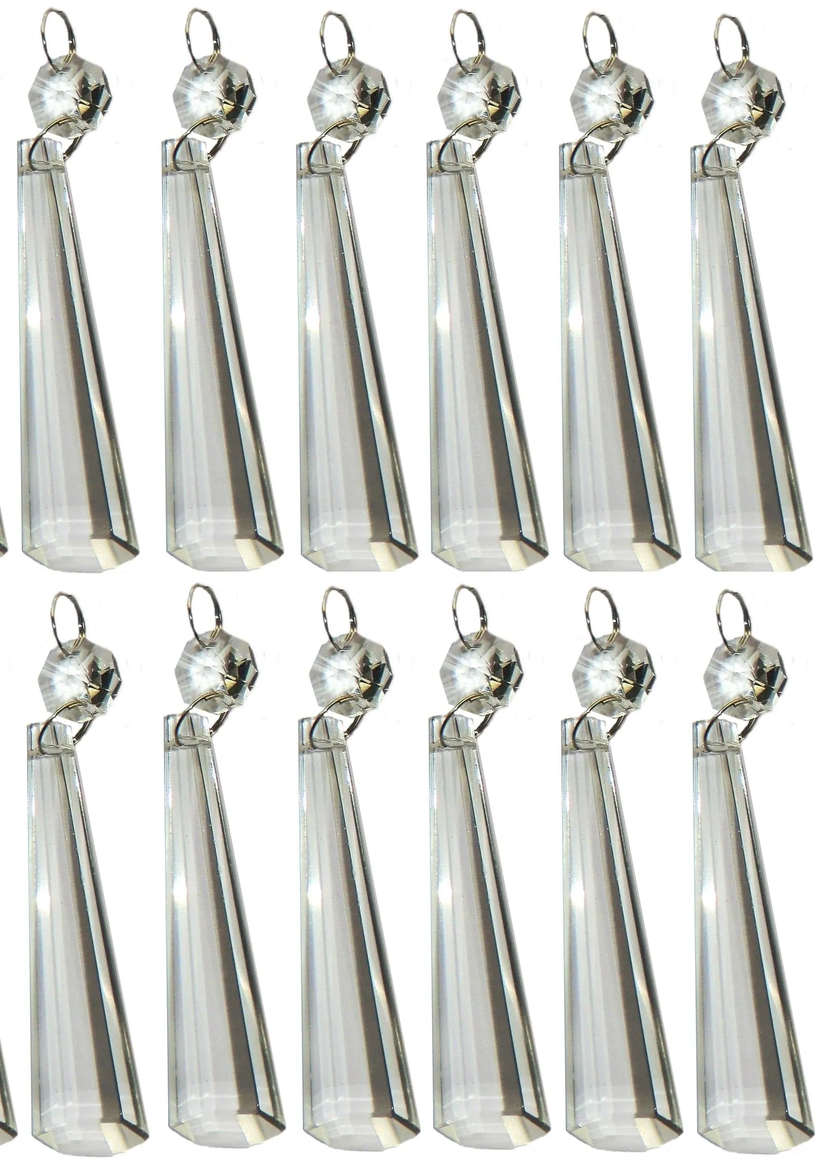 12 Clear Icicles 72 mm 3" Chandelier Crystals Drops Beads Droplets Decorations Sun Catchers colourless