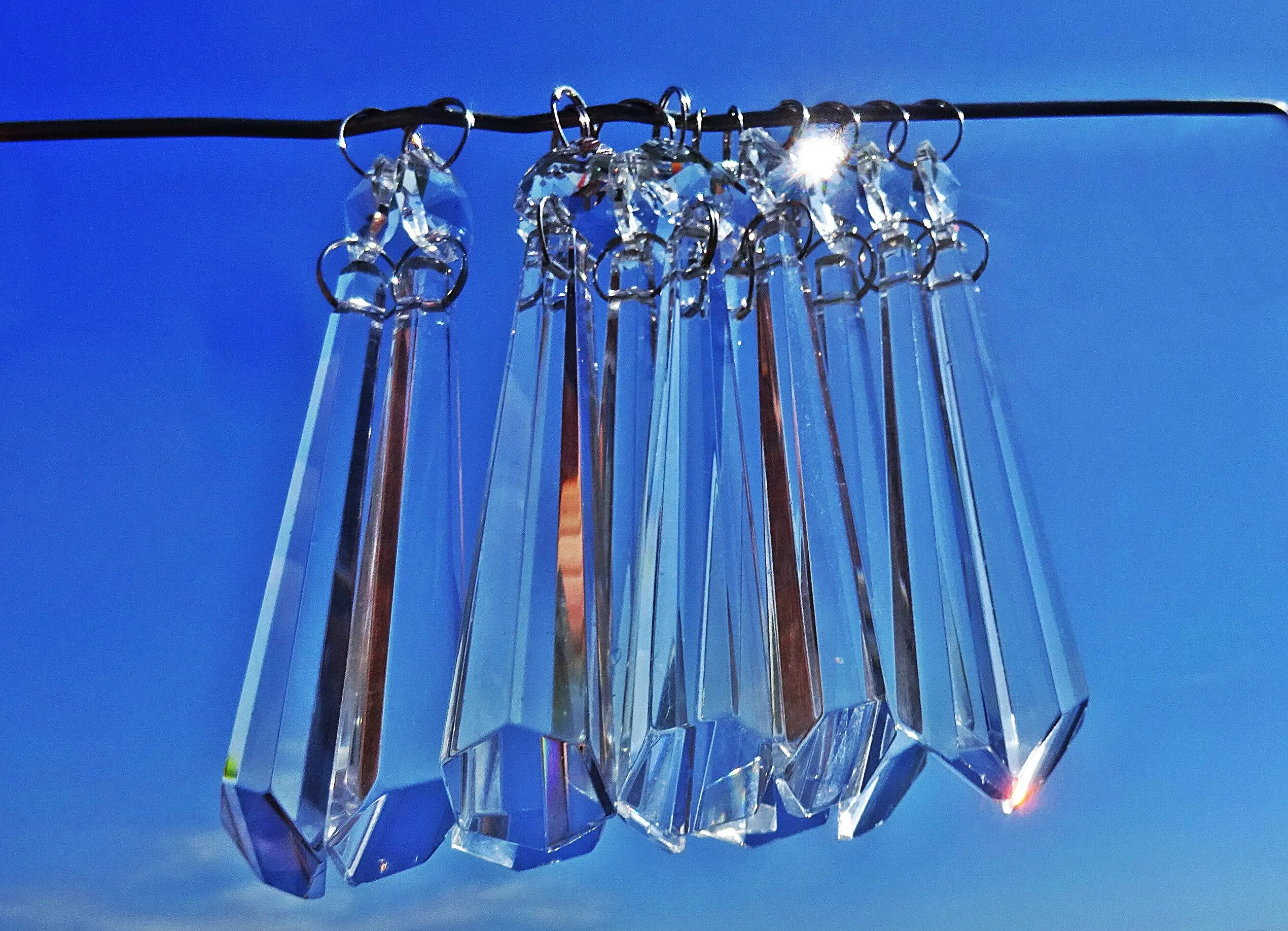 12 Clear Icicles 72 mm 3" Chandelier Crystals Drops Beads Droplets Decorations Sun Catchers colourless