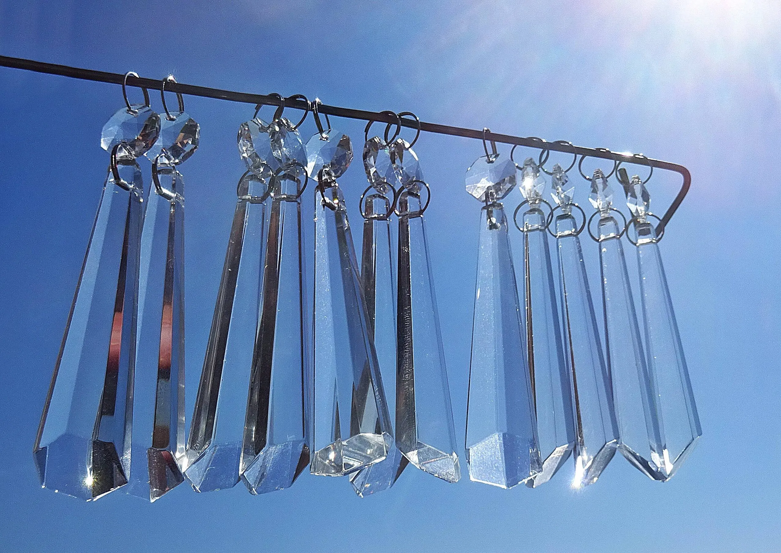 12 Clear Icicles 72 mm 3" Chandelier Crystals Drops Beads Droplets Decorations Sun Catchers colourless