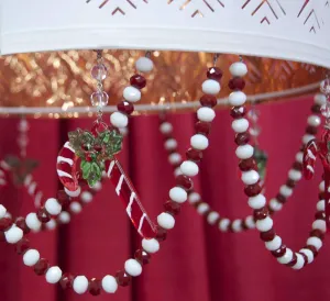 12" RED/WHITE CRYSTAL BEAD MAGNETIC CHANDELIER GARLAND (Set/3)