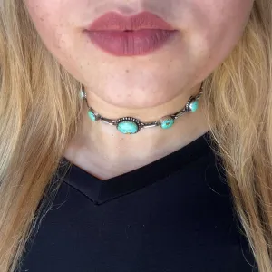 13.5 Inch Turquoise Choker 5 Stone Genuine Necklace