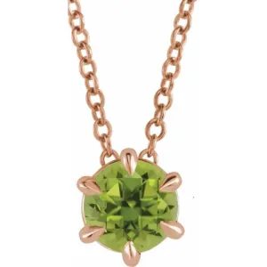 14K Rose 5 mm Natural Peridot Solitaire 16-18" Necklace