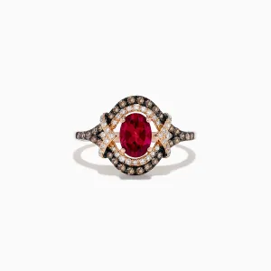 14K Rose Gold Rhodolite Garnet and Diamond Ring, 1.34 TCW