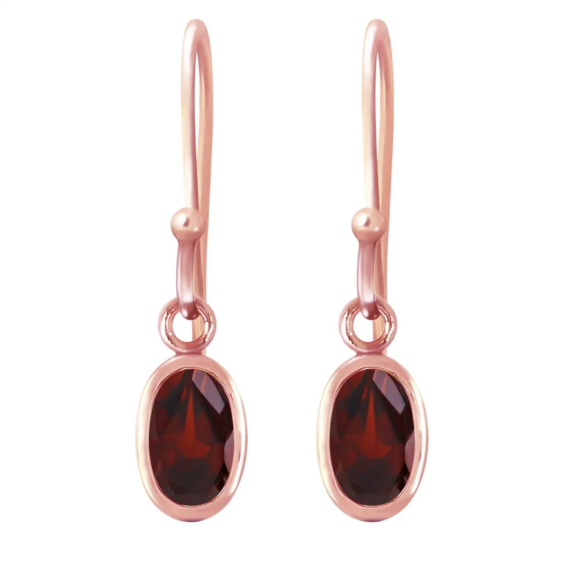 14K Solid Rose Gold Fish Hook Earrings w/ Garnets