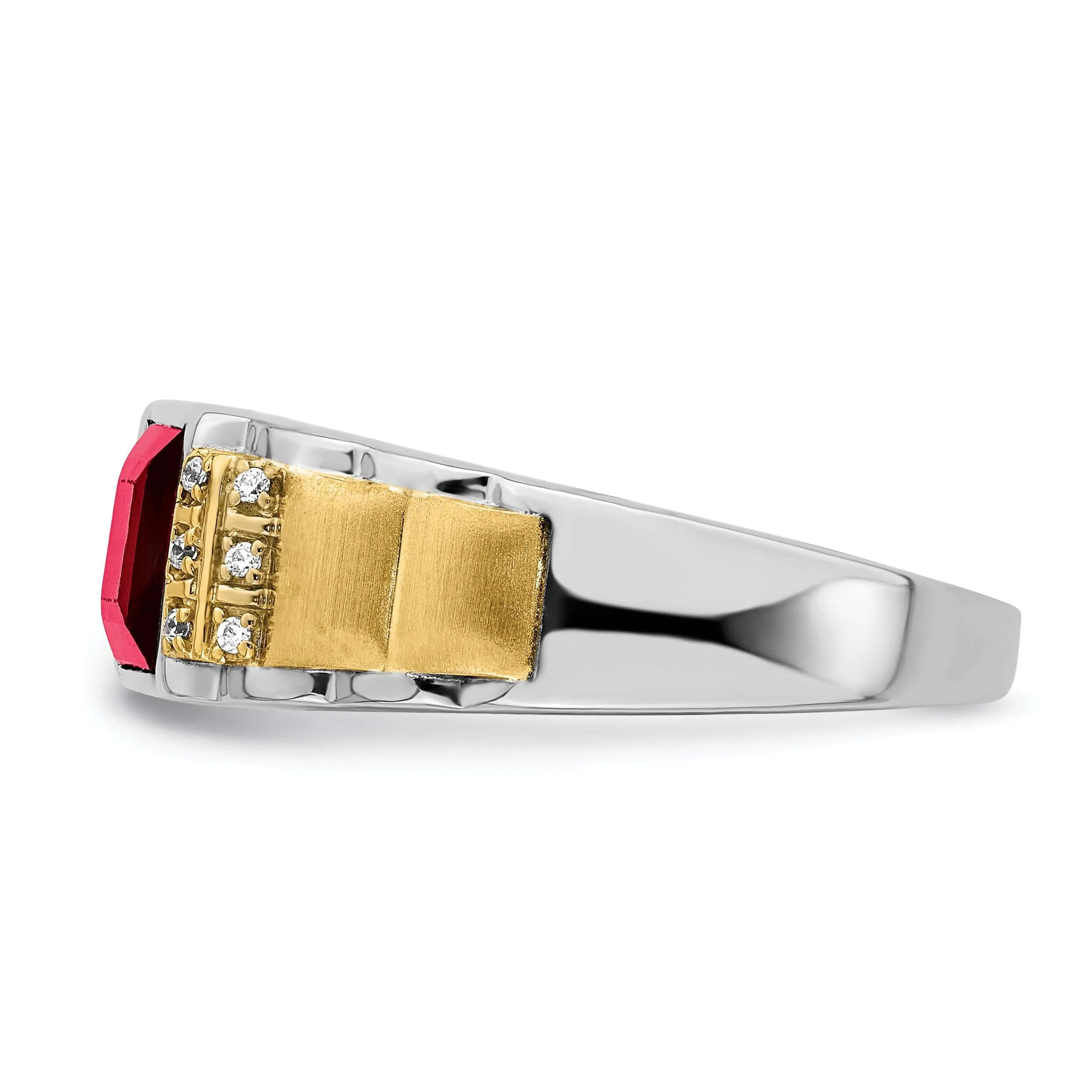 14k Two-tone Created Ruby and Diamond Men,s Ring.