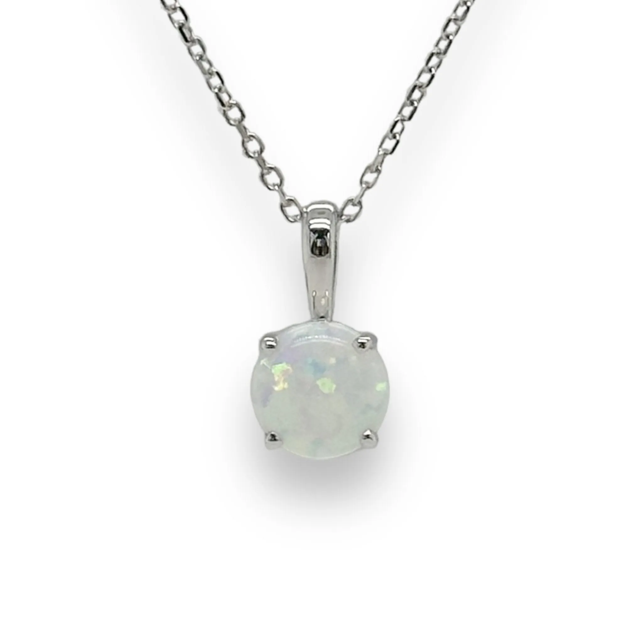 14K W Gold 0.57ct 6mm Round Opal Pendant