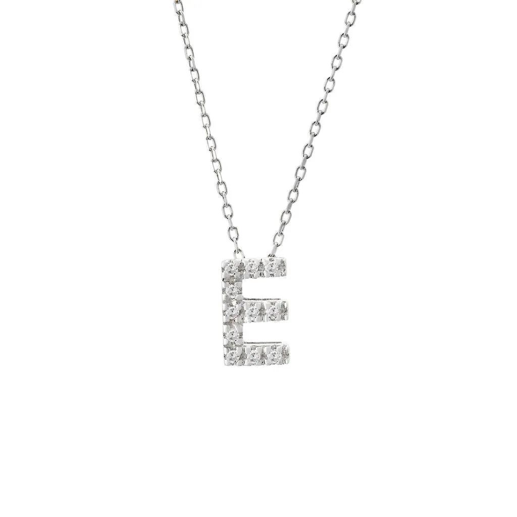 14K W Gold small 0.02ctw H/I1-SI2 diamond initial 'E' pendant