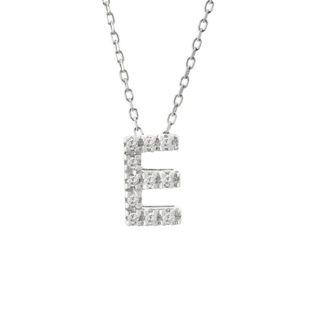 14K W Gold small 0.02ctw H/I1-SI2 diamond initial 'E' pendant