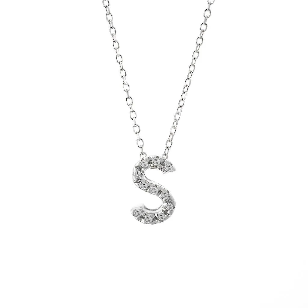 14K W Gold small 0.02ctw H/I1-SI2 diamond initial 'S' pendant