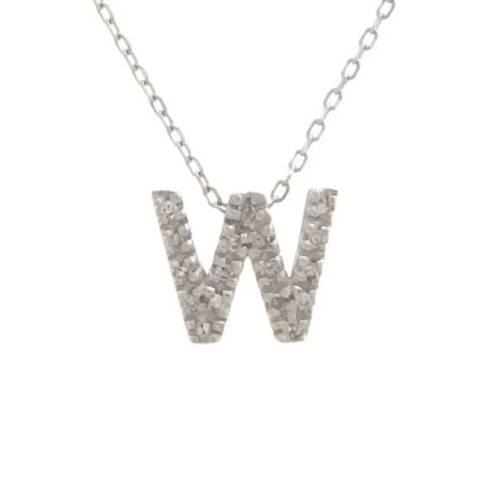 14K W Gold small 0.02ctw H/I1-SI2 diamond initial 'W' pendant