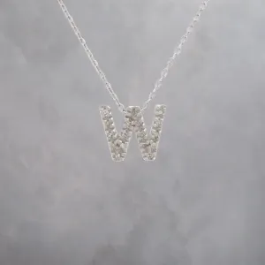 14K W Gold small 0.02ctw H/I1-SI2 diamond initial 'W' pendant