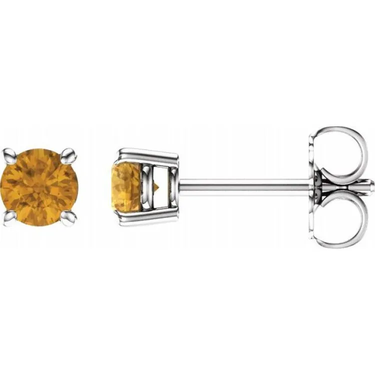 14K White 4 mm Natural Citrine Stud Earrings with Friction Post