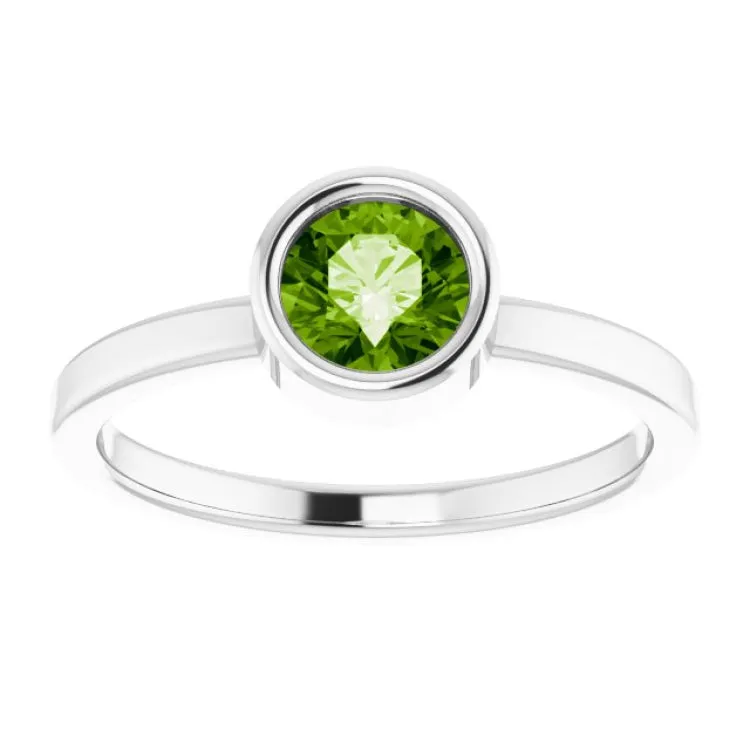 14K White 5.5 mm Natural Peridot Ring