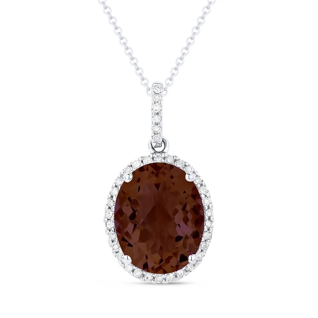 14k White Gold 3.56ct Garnet, 0.12Ct Diamond pendant