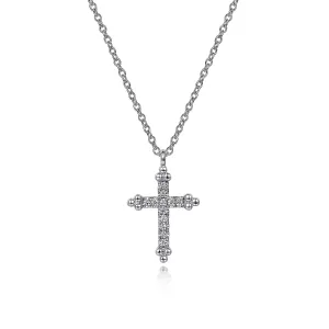 14K White Gold Cross Diamond Pendant Necklace