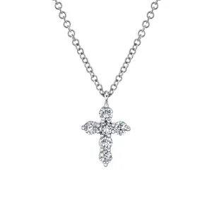 14K White Gold Diamond Cross Necklace