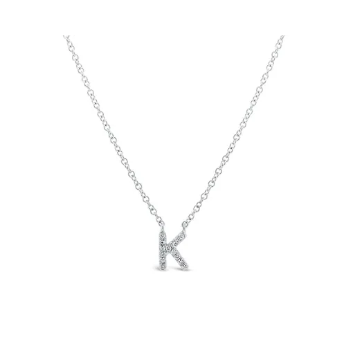 14K White Gold Diamond Initial K Necklace, 15-18 inch