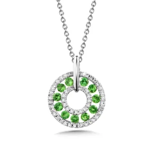 14K WHITE GOLD GREEN GARNET AND DIAMOND PENDANT