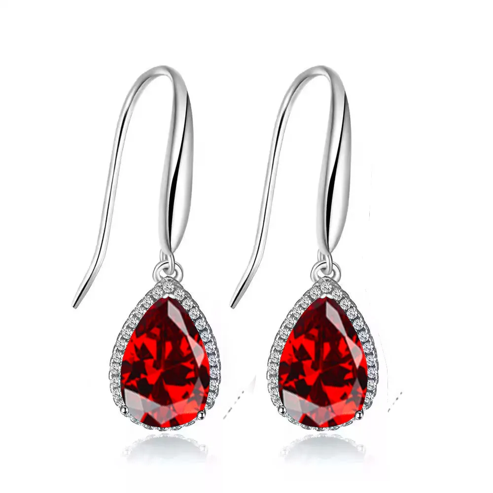 14k White Gold Plated 2 Ct Created Garnet CZ Teardrop Earrings