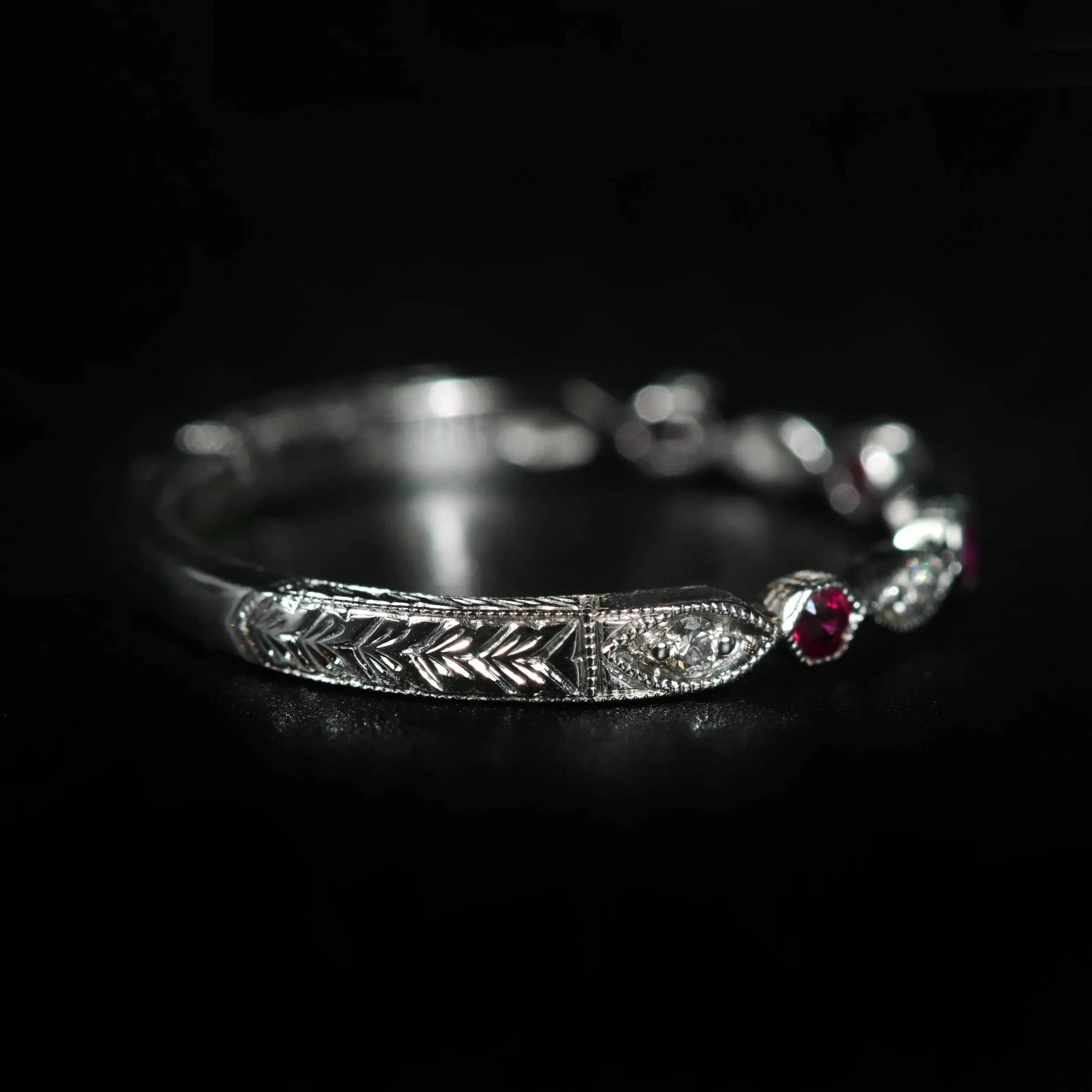 14K White Gold Ruby and Diamond Band