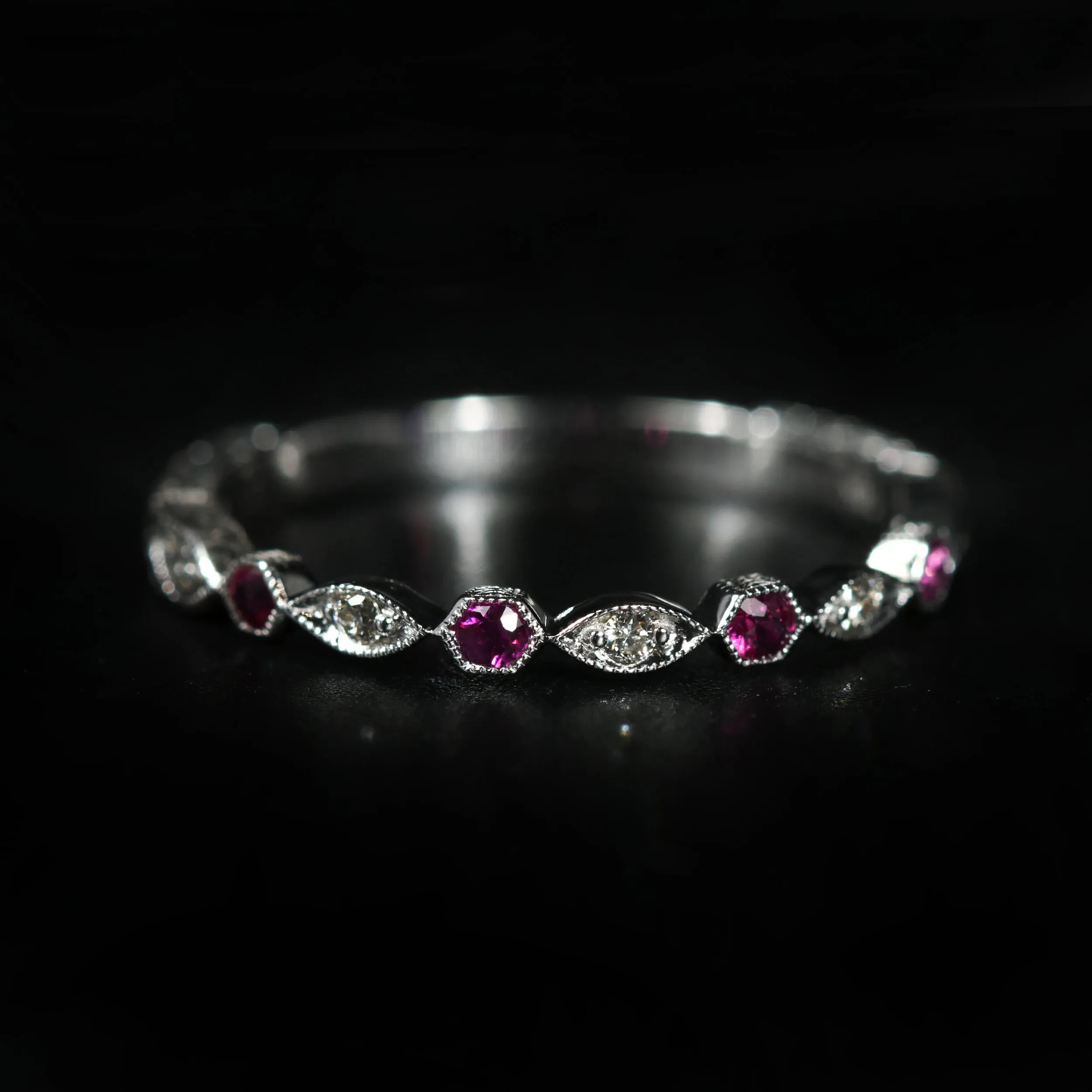 14K White Gold Ruby and Diamond Band