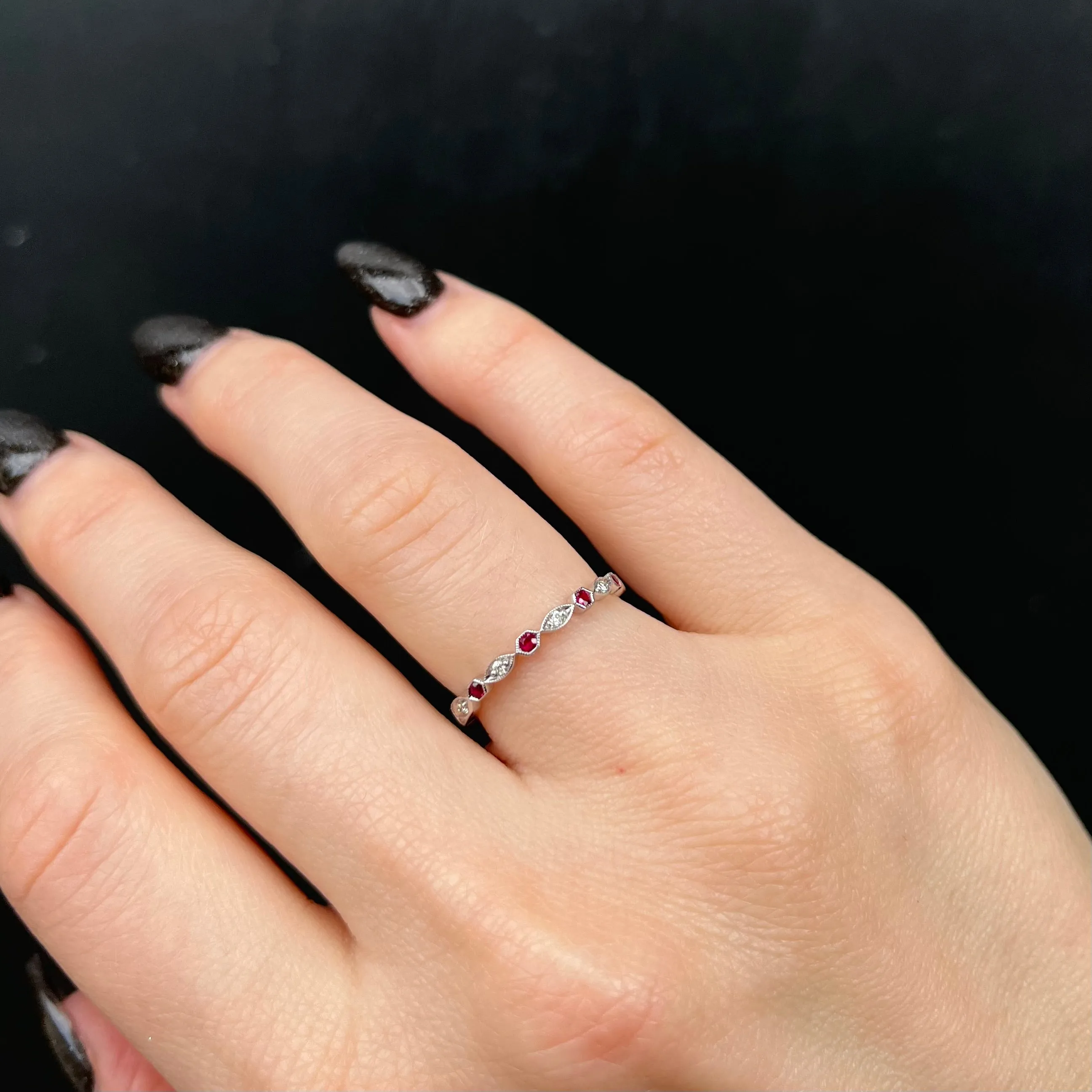 14K White Gold Ruby and Diamond Band