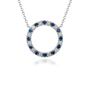 14K WHITE GOLD SAPPHIRE AND DIAMOND OPEN CIRCLE NECKLACE