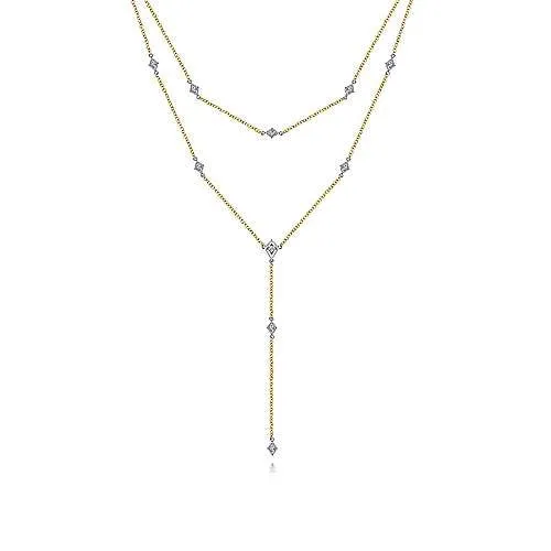 14K Yellow & White Gold Multi-layer Diamond Necklace