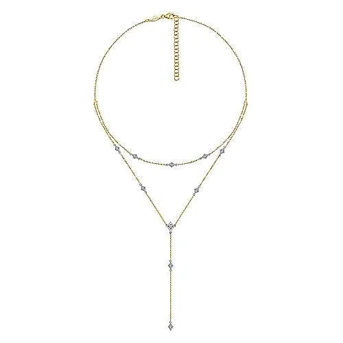 14K Yellow & White Gold Multi-layer Diamond Necklace