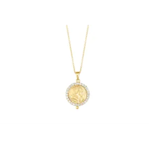 14K Yellow Gold Angel Pendant with Diamonds and Chain