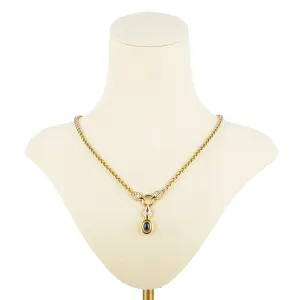 14K Yellow Gold Cabochon Sapphire Diamond Drop Necklace