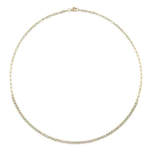 14K Yellow Gold Diamond Necklace on Paperclip Chain