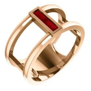 14KT GOLD 0.34 CTW BAGUETTE RUBY NEGATIVE SPACE RING