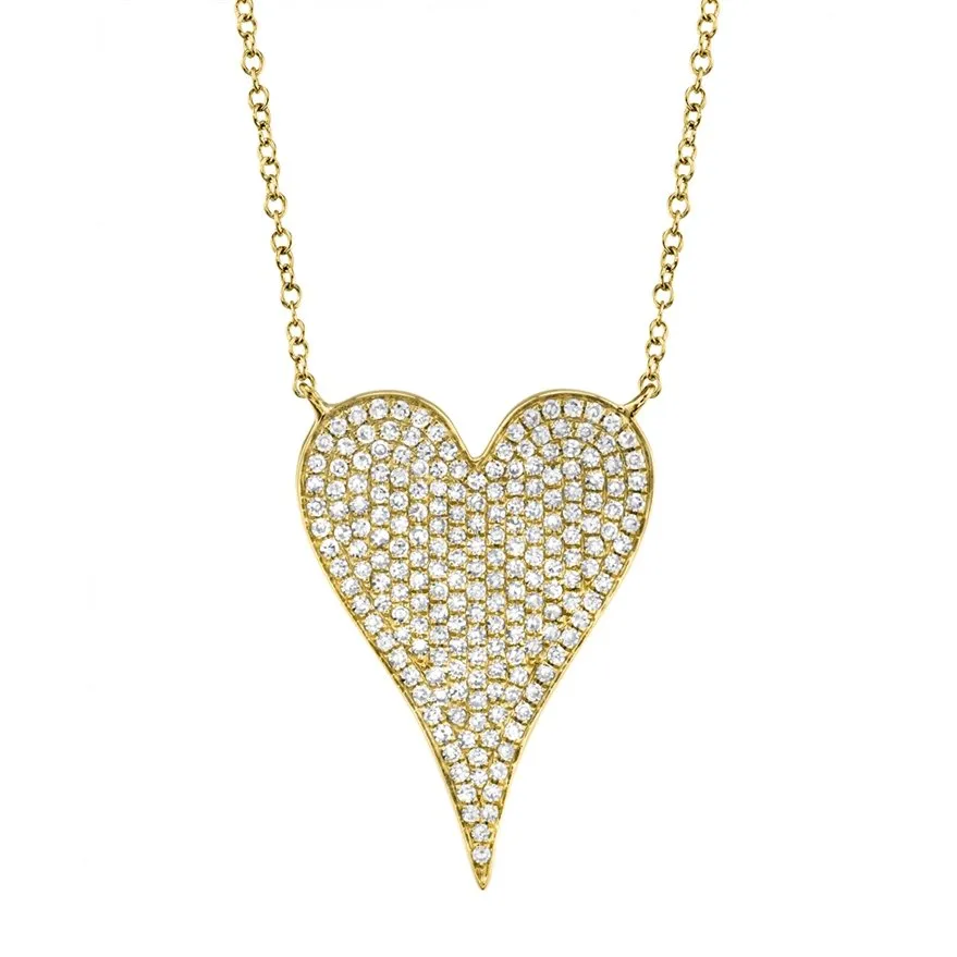 14KT GOLD 0.43 CTW DIAMOND PAVE HEART NECKLACE