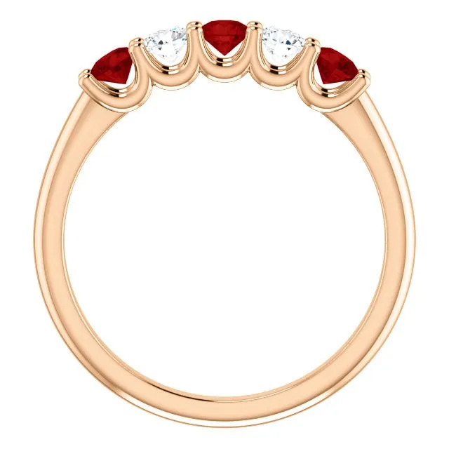 14KT GOLD 0.48 CTW RUBY & 0.20 CTW DIAMOND 5 STONE BAND