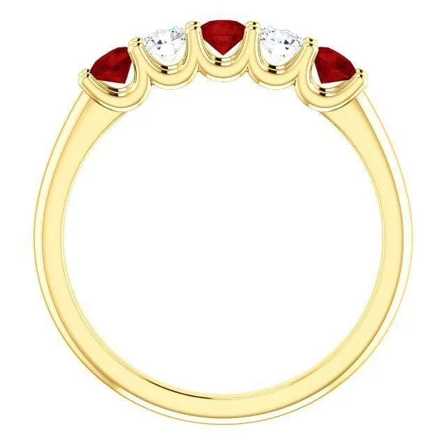 14KT GOLD 0.48 CTW RUBY & 0.20 CTW DIAMOND 5 STONE BAND