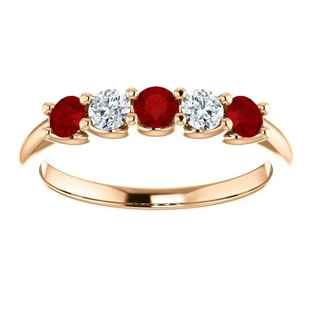 14KT GOLD 0.48 CTW RUBY & 0.20 CTW DIAMOND 5 STONE BAND