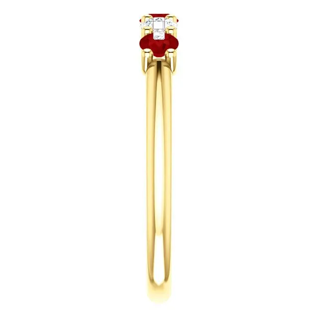 14KT GOLD 0.48 CTW RUBY & 0.20 CTW DIAMOND 5 STONE BAND